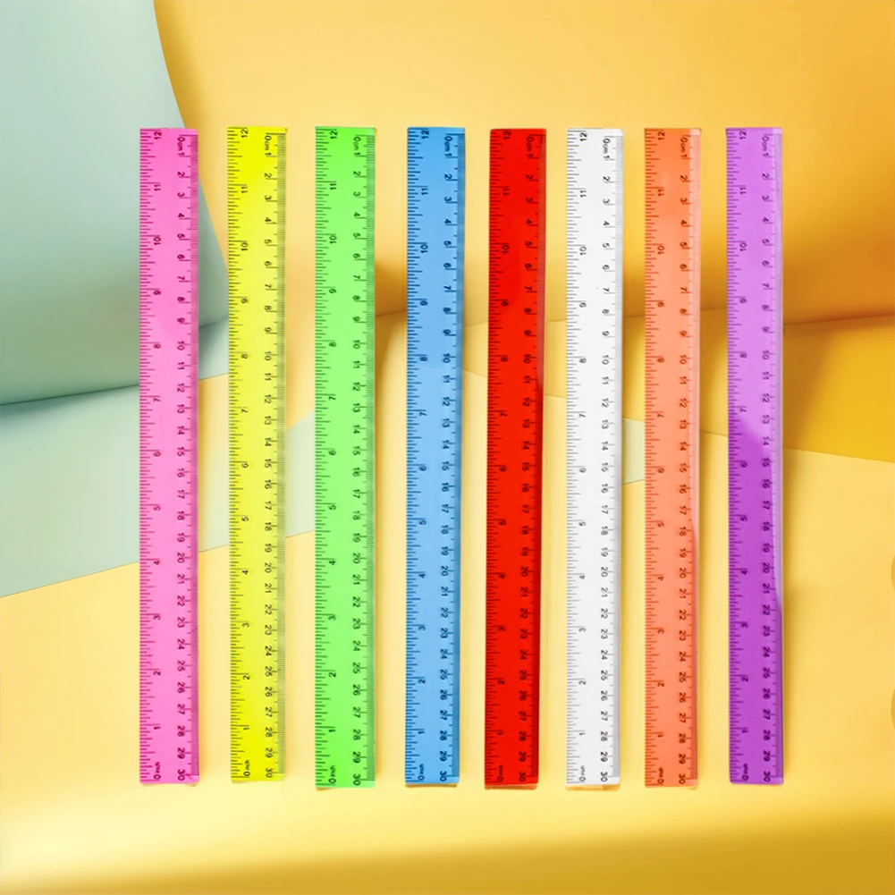 Regla transparente de Color de 8 Uds., reglas de dibujo de plástico de 30CM, reglas métricas portátiles resistentes al desgaste para el hogar, la Oficina y la escuela - imagen 2
