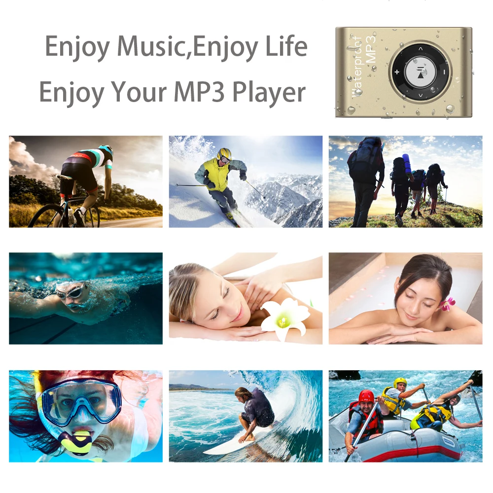 Mini reproductor de MP3 para natación, resistente al agua IPX8, música estéreo, Walkman MP3, Radio FM, deportes, correr, auriculares de música estéreo HiFi - imagen 5