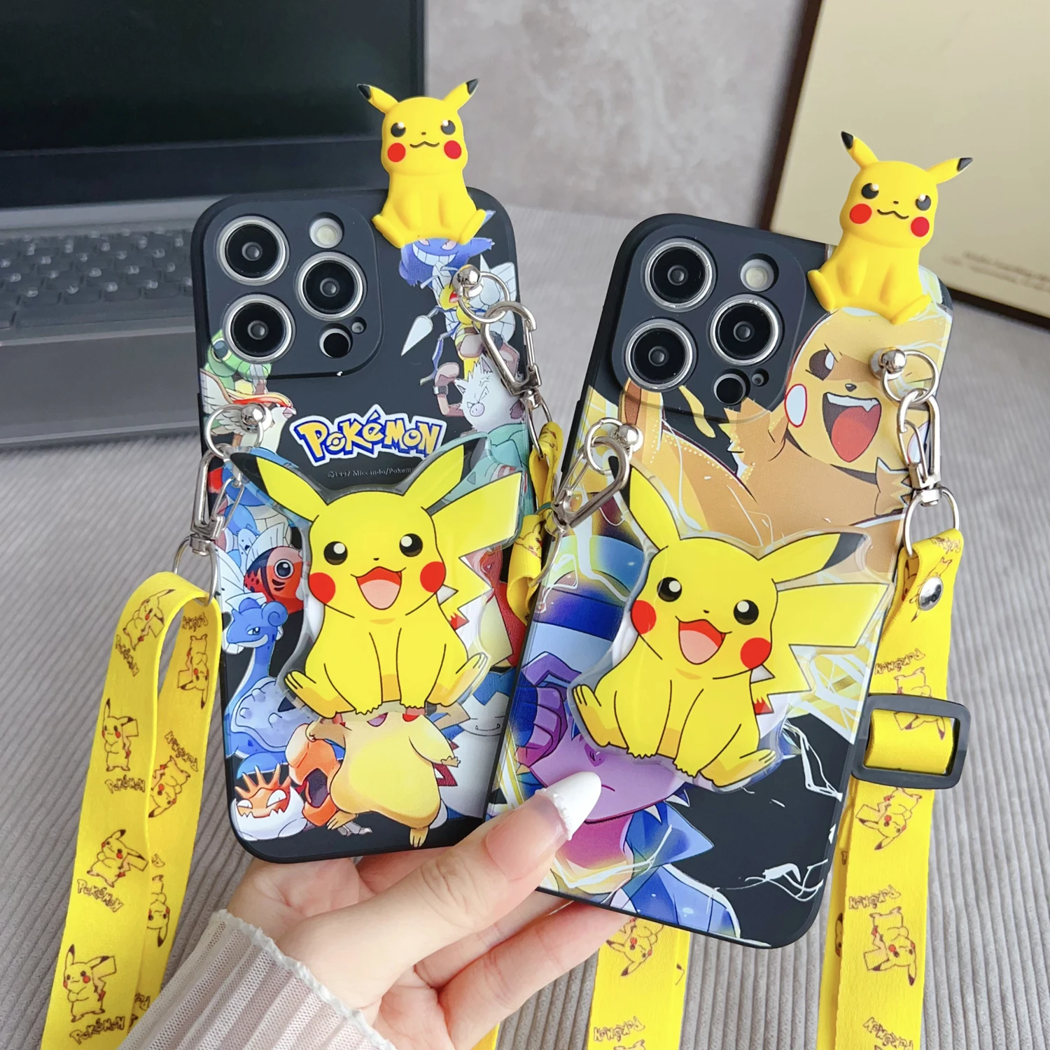 Para Samsung Galaxy A16 A06 A26 A56 A04E A05 A05s A15 A25 A35 A55 funda de Pika de dibujos animados con cuerda de soporte - imagen 4
