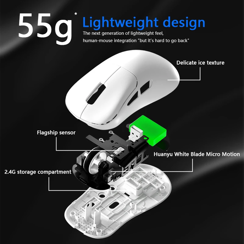 Warvank V6 PRO 55g Ratón inalámbrico Bluetooth ligero para juegos 12800DPI Conexión de 3 modos 1K ROR para juegos Hogar Oficina PS - imagen 3