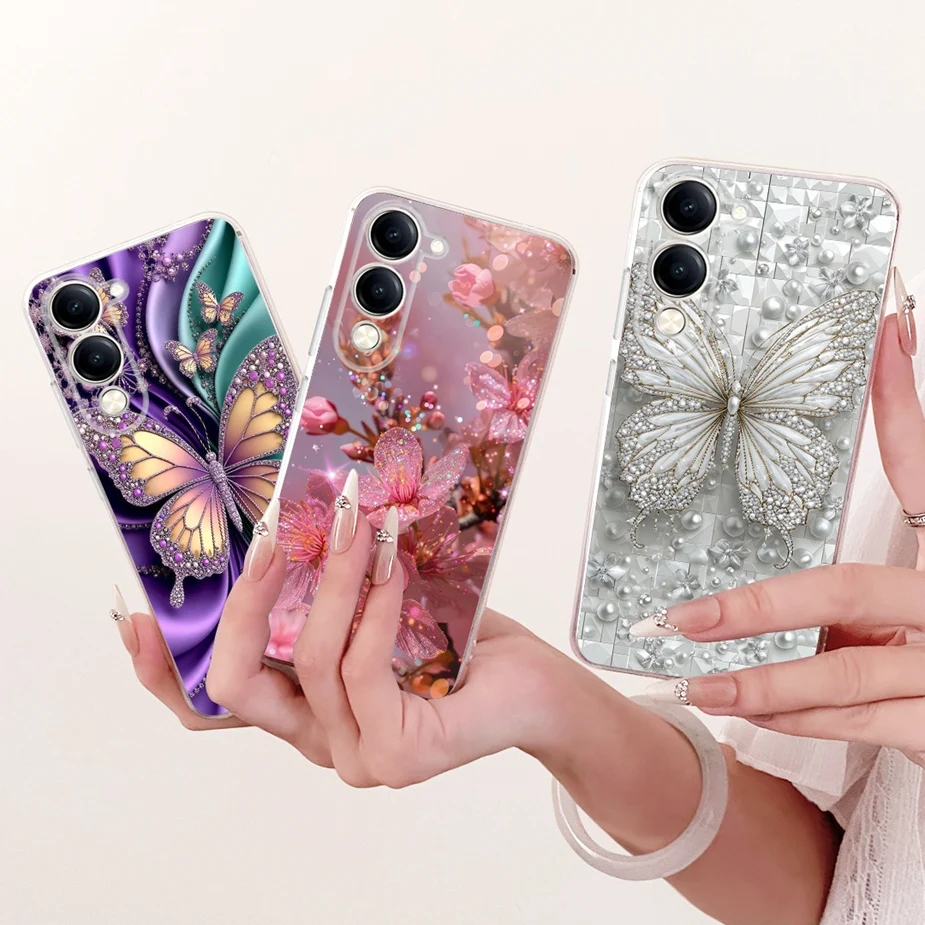 Para Vivo Y29s funda Vivo Y04 V2430 funda pintada de mariposa de lujo funda de teléfono de silicona suave para Vivo Y29 4G Y 29 VivoY29 5G Shell