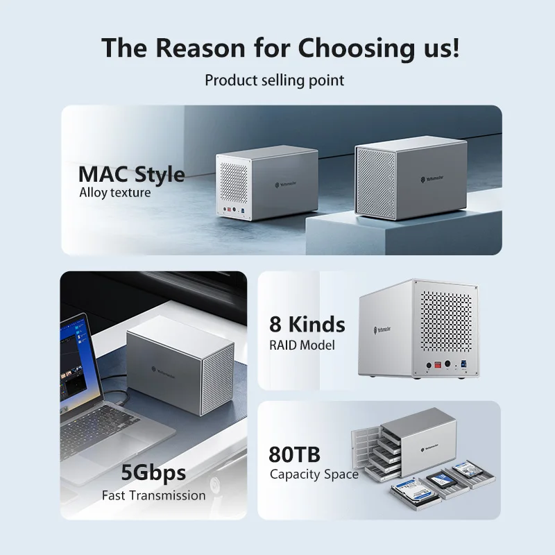 Yottamaster Caja de disco duro externo de 5 bahías CAJA HDD USB3.0 para HDD SATA de 3,5/2,5 pulgadas compatible con caja RAID de almacenamiento de 5 x 16 TB (DAS) - imagen 5