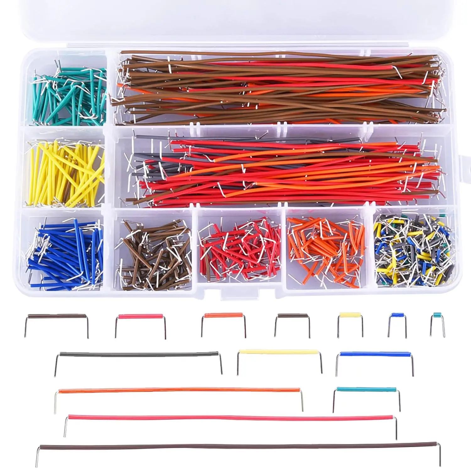 Kit de cables de puente de 14 longitudes, cables de puente preformados surtidos con caja de almacenamiento, 560 unidades