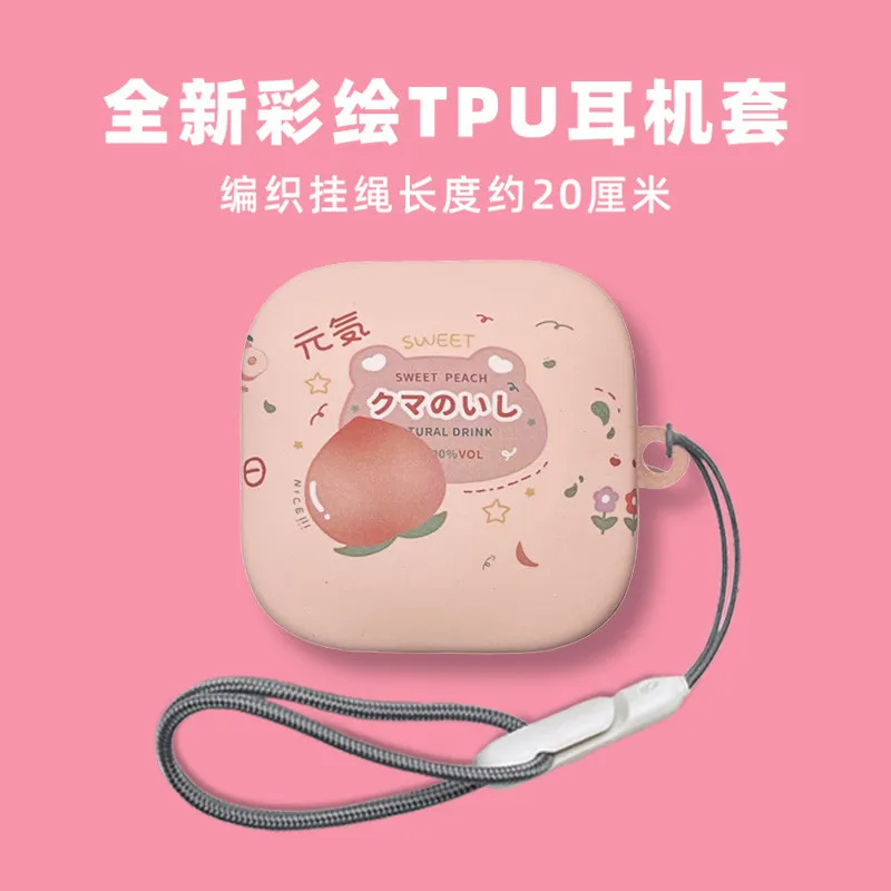 Para Shokz OpenFit 2 T920 funda bonita con colgante de cordón Shokz OpenFit 2 (T920) funda suave de silicona bonita funda protectora de dibujos animados de melocotón - imagen 2