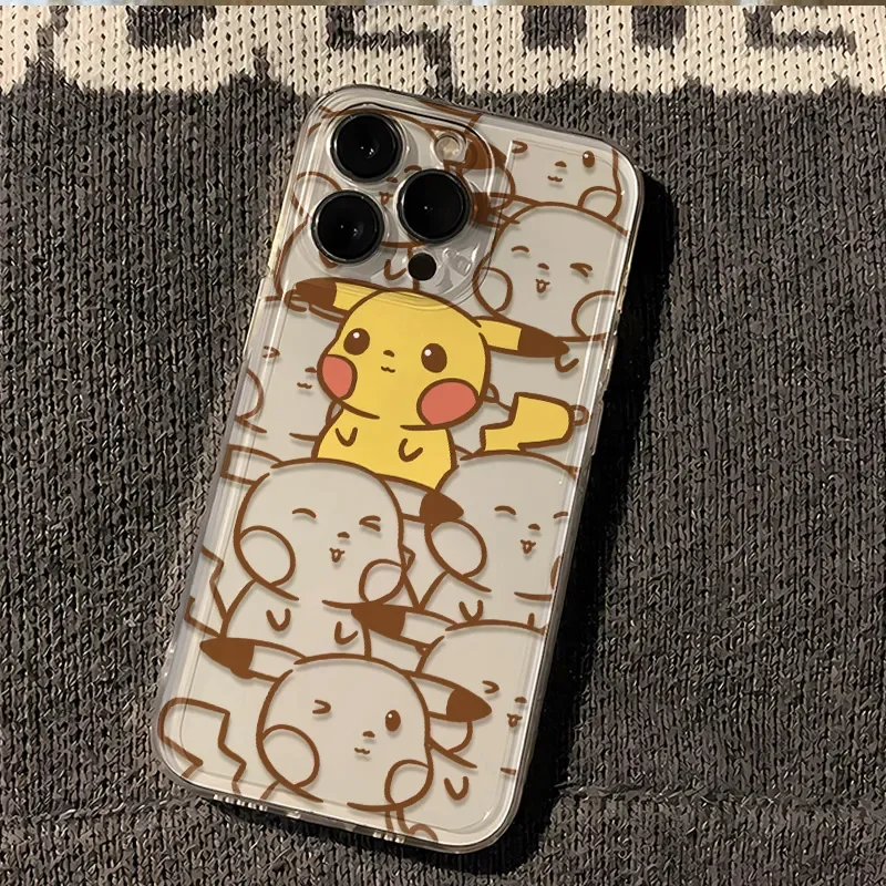 Pokémon línea de pantalla completa Pikachu funda de teléfono para iPhone 11 12 13 14 15 16 17 Pro Max X XR XS SE 8 Plus Y2K encantadora funda de silicona - imagen 3