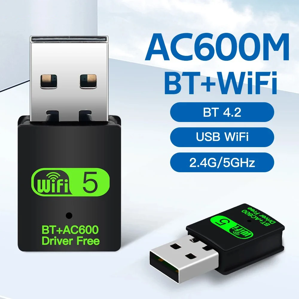 Adaptador USB WiFi Bluetooth de 600Mbps, tarjeta de red Dongle 2 en 1, 2,4G, 5GHz, USB WiFi 5, receptor externo inalámbrico de red para PC - imagen 2