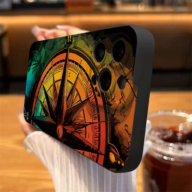 Funda de silicona suave con patrón de brújula para iPhone, 11, 12, 13, 14, 15, 16 Pro Max, XS, X, XR, 7, 8 Plus, 16, a prueba de golpes - imagen 2