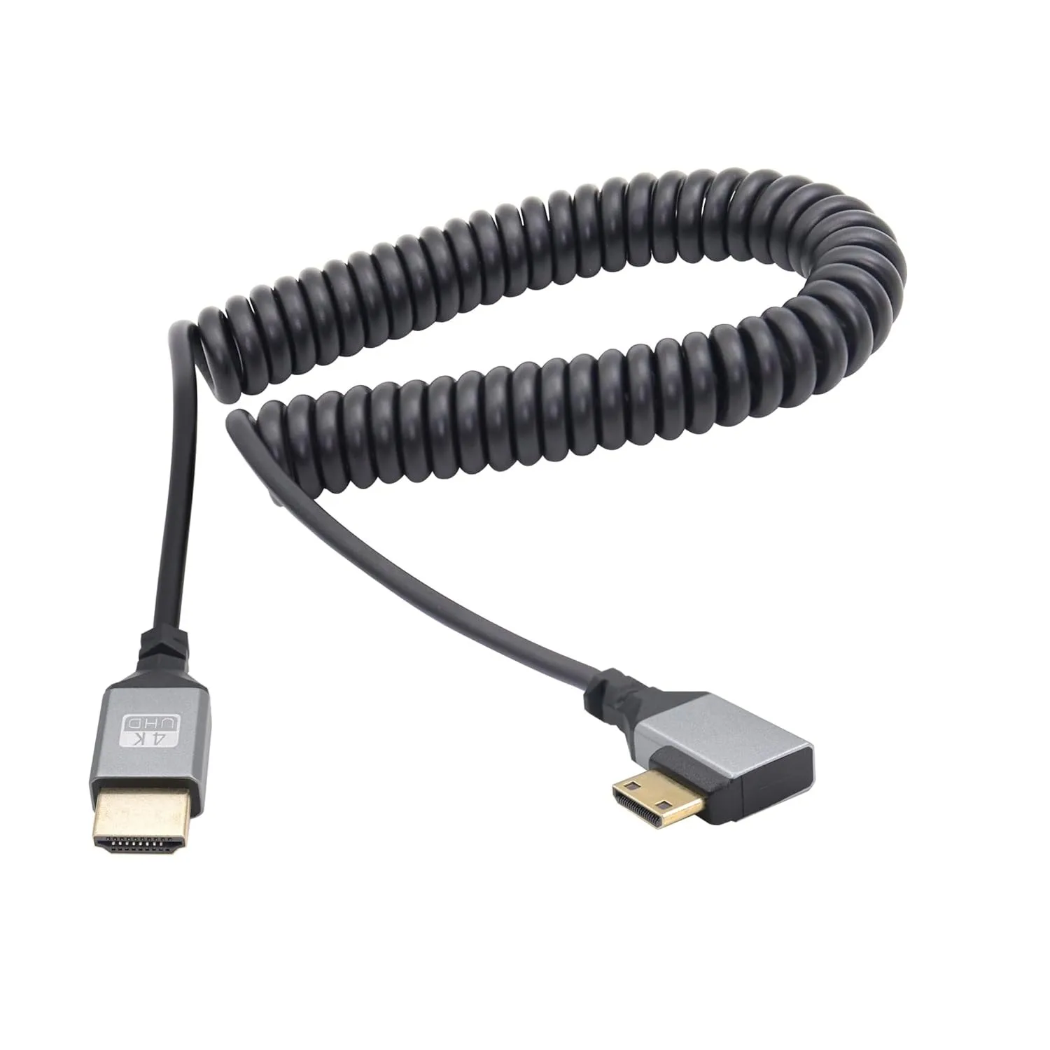 Cable en espiral de resorte compatible con Micro Mini HDMI, ángulo izquierdo/derecho/arriba/abajo de 90 grados, compatible con 3D 4K para tableta, videocámara DSLR