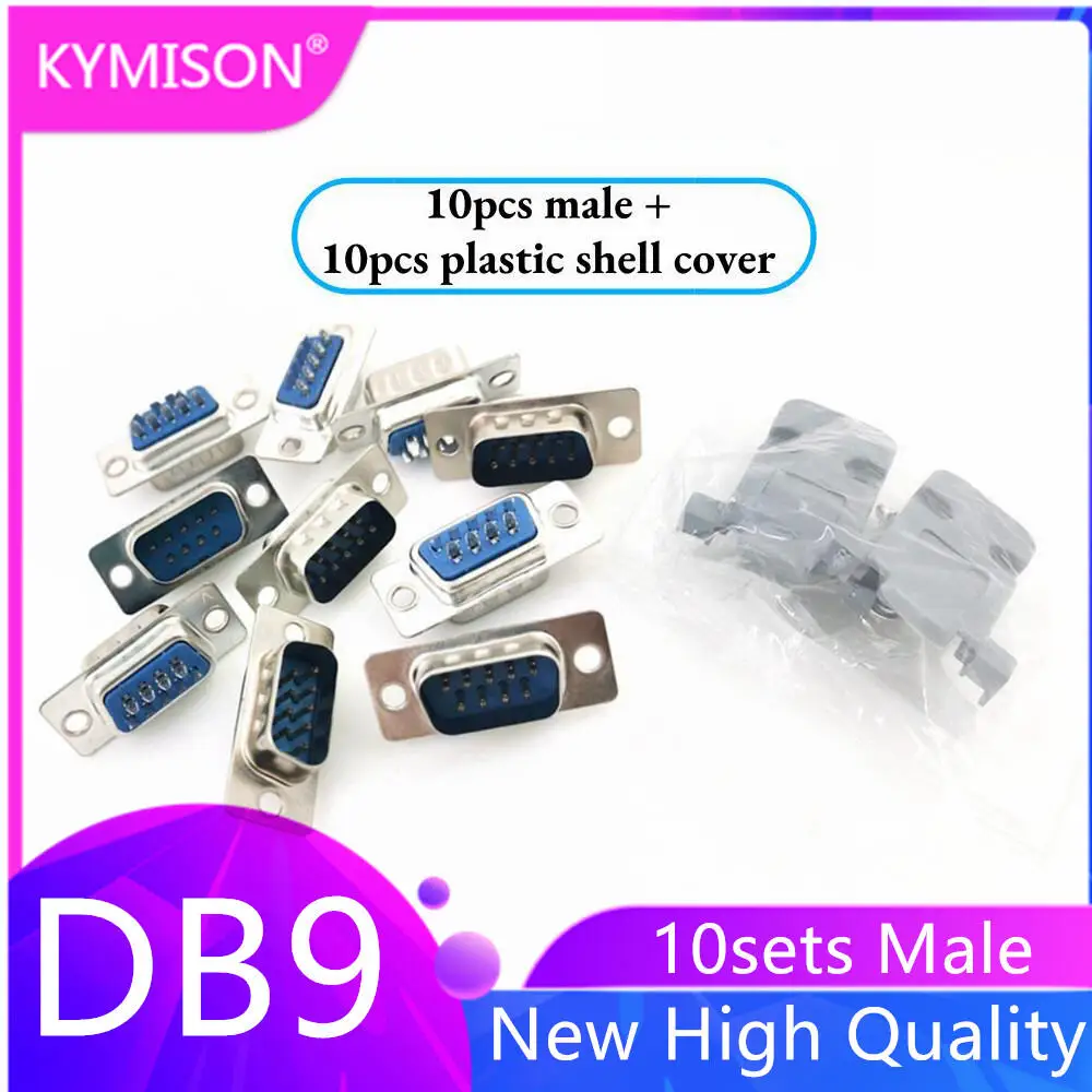 10sets RS232 Parallel Serial Port DB9 2-Rows 9 Pin D Sub 10pcs Male/Female Solder Connector + 10pcs Plastic Shell Cover