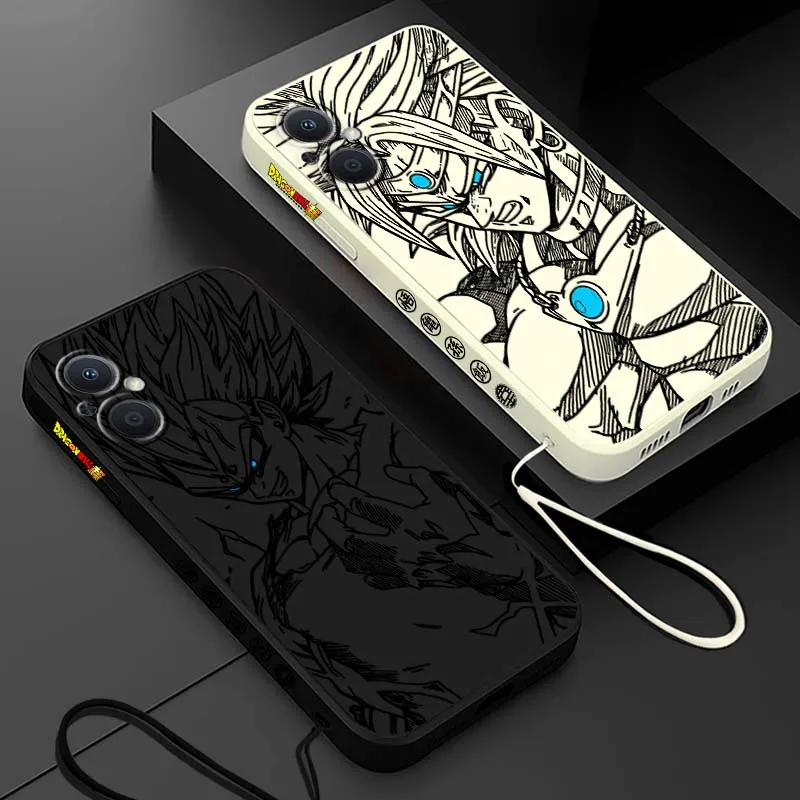 D-Dragon Ball Goku Vegeta funda artística para OPPO Reno 8 7 A96 A78 A74 A72 A58 A53 A40 Lite 5G funda de teléfono con cuerda izquierda líquida