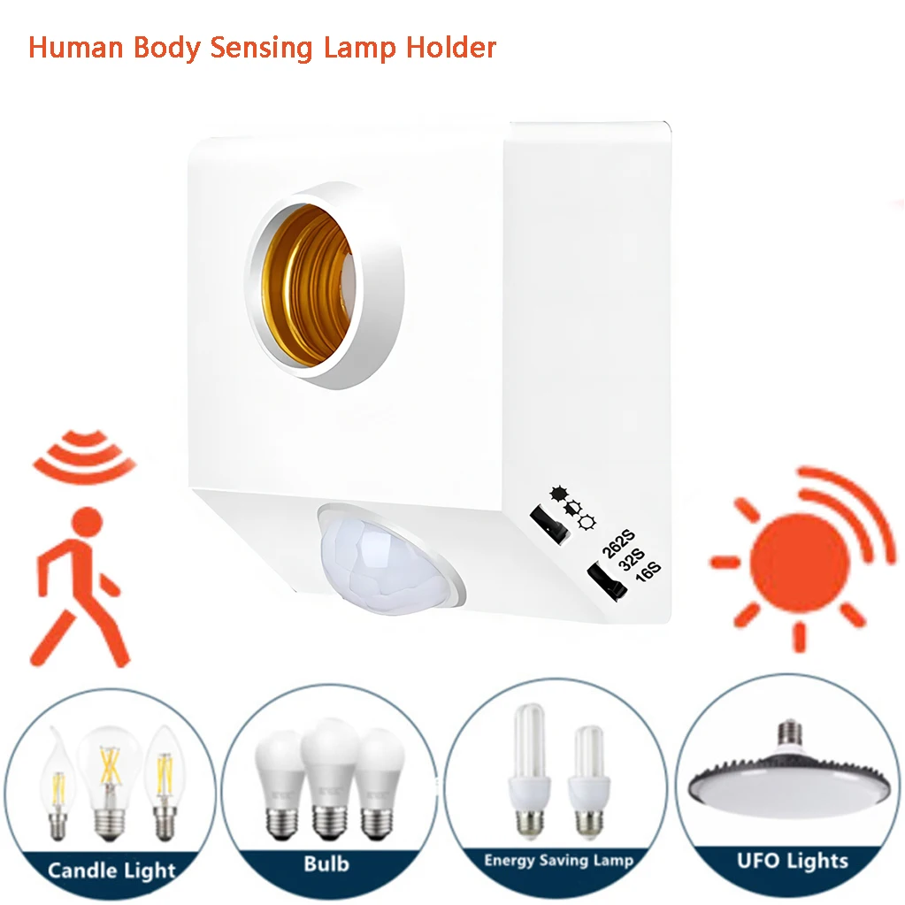 AC110-240V LED automático cuerpo humano infrarrojo Sensor IR portalámparas bombilla LED luz E27 Base portalámparas de pared