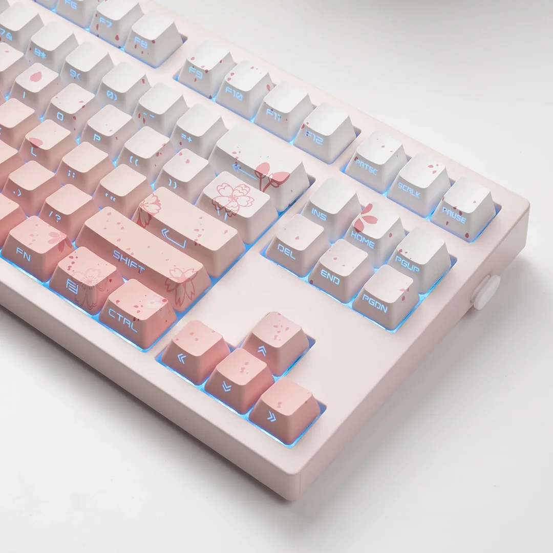 134 teclas Sakura Keycaps Impresión lateral Rosa PBT 5 tinte lateral Sub OEM altura retroiluminación Teclado mecánico AULA F75 Ajazz Akko Mad 60he - imagen 4