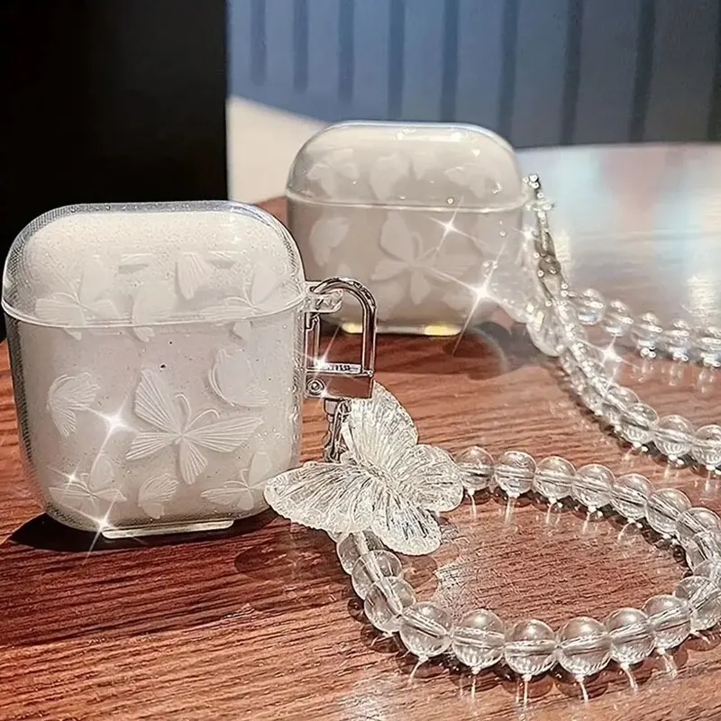 Funda para auriculares con pulsera de cuentas y colgante de mariposa de cristal para Apple Airpods 1/2 /3 para Airpods Pro 2. ° funda para auriculares con llavero - imagen 3