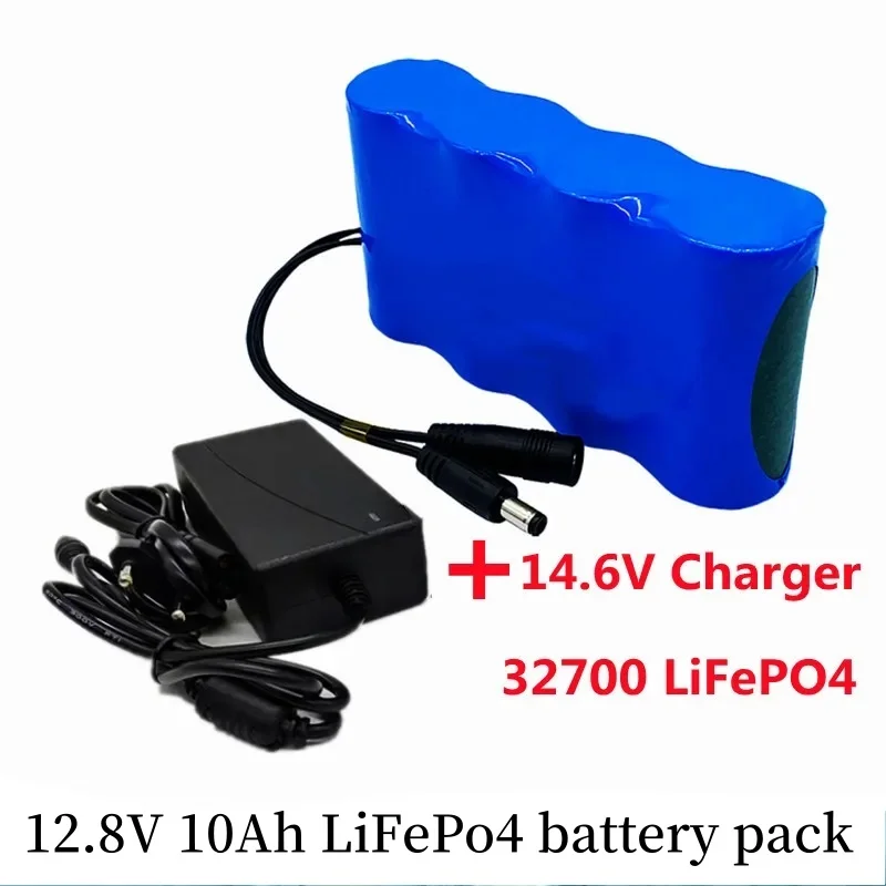 Aleaivy Batería recargable LiFePO4 de 12 V, 10 Ah, 32700, incorporada, 20 A, misma puerto, BMS equilibrado, fuente de alimentación de 12,8 V + cargador de 14,6 V.