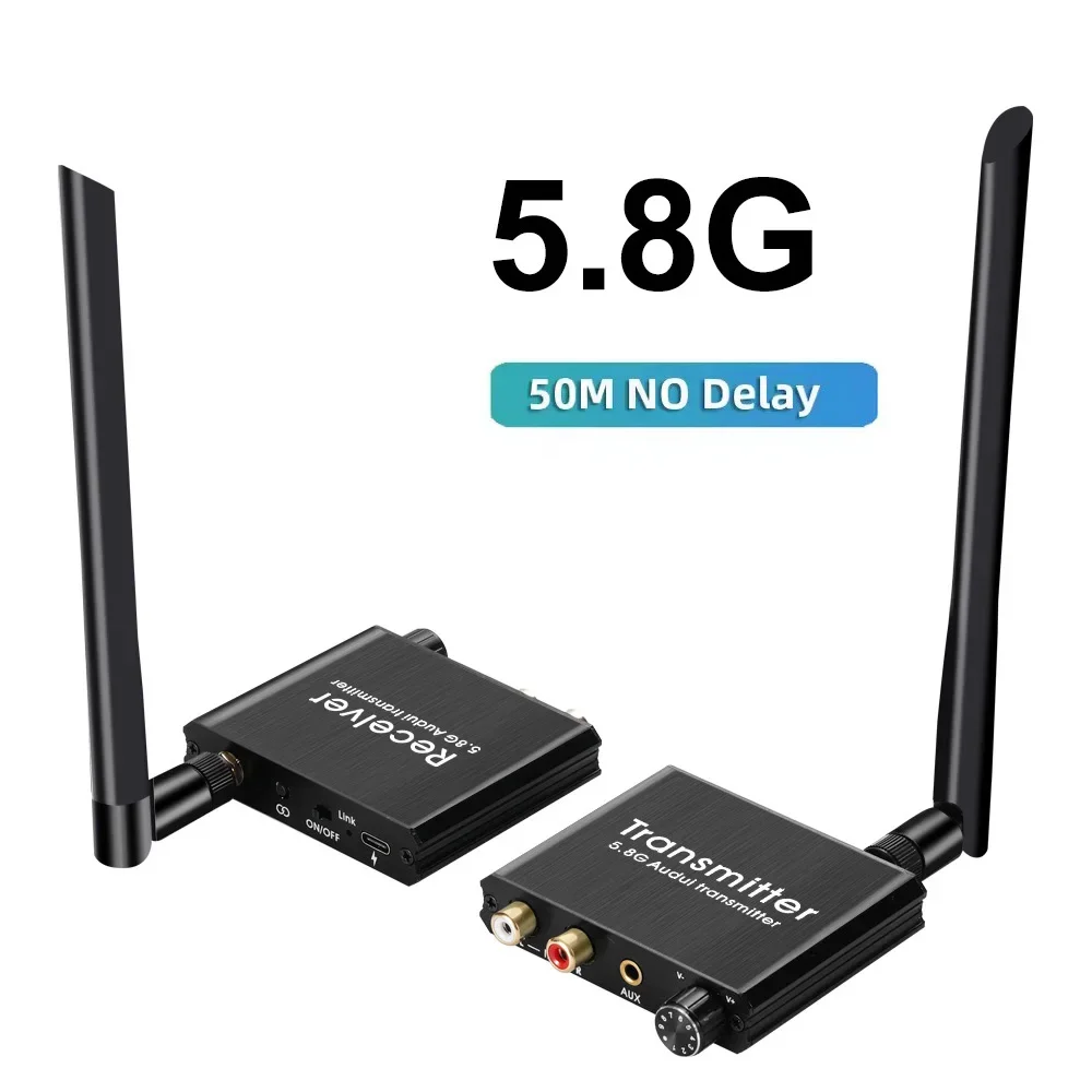 Receptor y transmisor de 50m y 2,4 GHz, adaptador de Audio inalámbrico de 5,8G, sistema de sonido con Control de volumen para altavoz subwoofer RCA R/L de 3,5mm - imagen 3