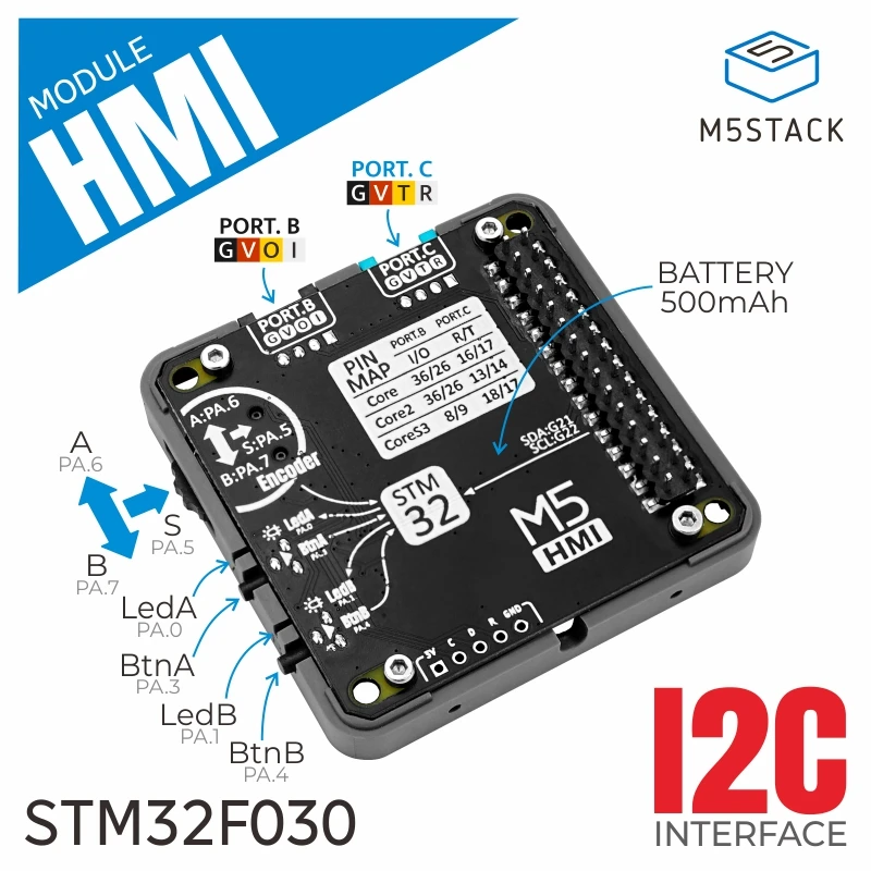Módulo HMI oficial M5Stack con codificador y batería de 500 mAh (STM32F030)