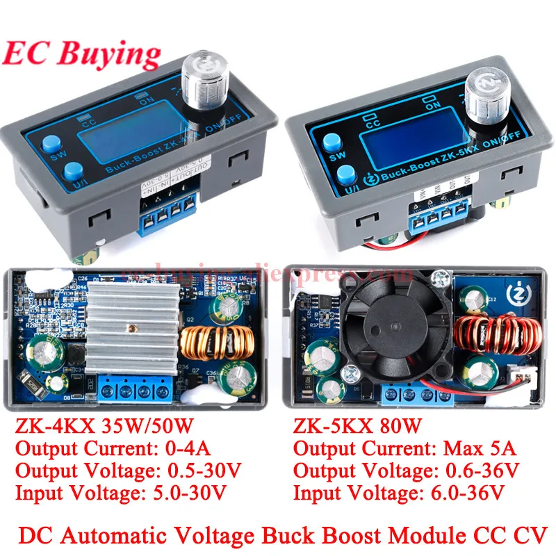 ZK-4KX 5KX DC Buck Boost módulo convertidor CC CV potencia reductor 0,5-30V 4A 0,6-36V 5A 5V 6V 12V 24V 80W ajustable regulado - imagen 2