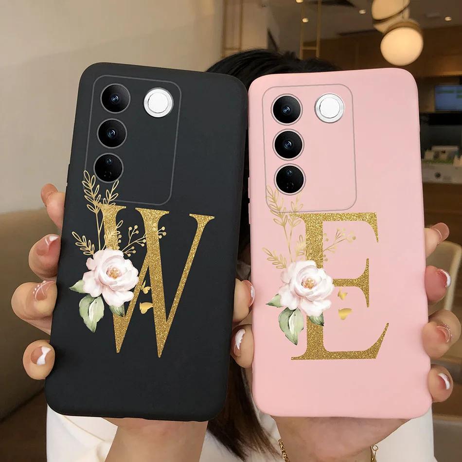 Funda de teléfono para VIVO V27E V27 V27Pro 5G 26 letras pareja silicona suave a prueba de golpes cubierta trasera para VIVOV27 E V 27 Pro TPU parachoques - imagen 2