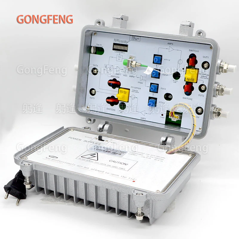 Receptor óptico de nodo FTTH CATV para exteriores, resistente al agua, 860MHz, estabilidad de señal equipada con AGC/EQ/ATT, 220V/60V, doble potencia, salida de 4 puertos - imagen 4