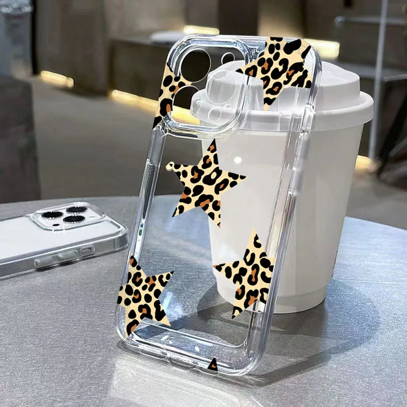 Funda de teléfono con estampado de corazón y estrella con estampado de leopardo para Xiaomi Redmi Note 14 13 12 Pro Plus 5G 12S 11 10 Redmi 13 12 12C 13C 14C