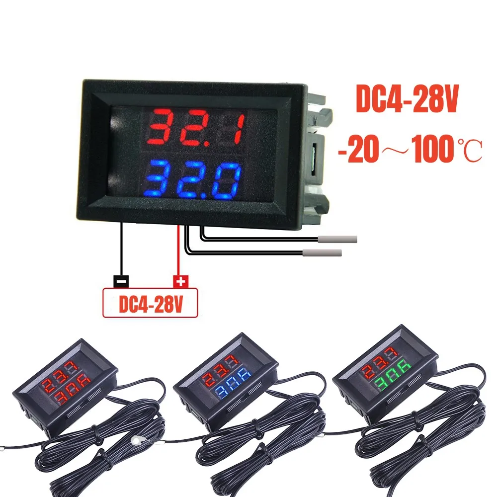 Termómetro Dual de 3 dígitos, 0,28 pulgadas, CC de 4V-28V, pantalla LED Dual, Sensor NTC resistente al agua, medidor térmico 5V, 12V, 24V, probador Tem - imagen 2