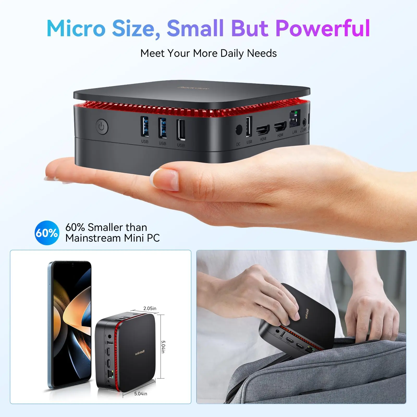 Blackview nuevo MP60 N150 Mini PC Windows 11 PC 16GB 512GB SSD compatible con pantalla 4K UHD Doble HDMI WIFI de doble banda gráficos Intel UHD - imagen 5