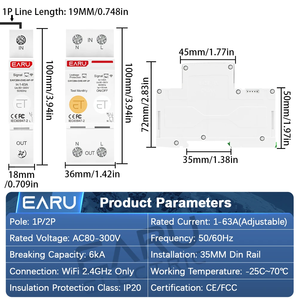 EWeLink WiFi MCB disyuntor inteligente 1P 2P 63A interruptor temporizador de medición de energía relé kWh Protector de corriente de voltaje control remoto - imagen 2