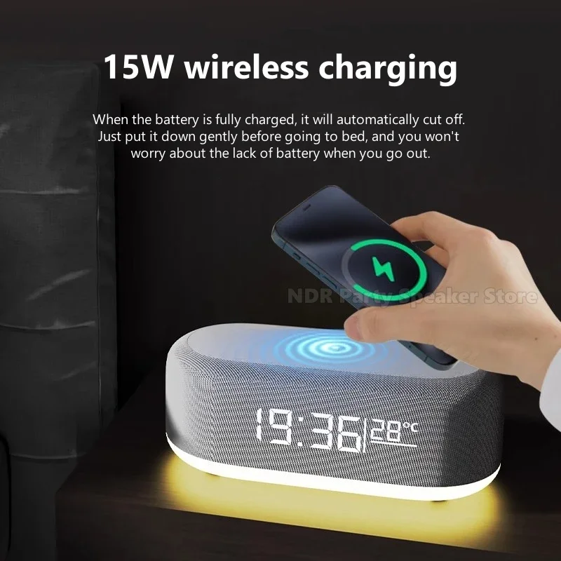 Altavoces Bluetooth multifunción 15W reloj despertador Digital inteligente teléfono móvil 6 en 1 estación de carga rápida cargador inalámbrico - imagen 3