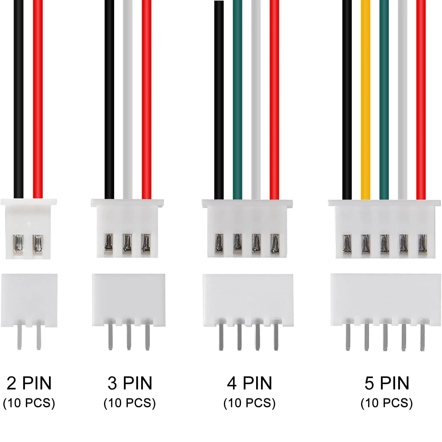 40 pares de conectores JST XH2.54 conectores de Cable 2 pines 3 pines 4 pines 5 pines XH 2,54mm Kit de conectores de paso XH 2,54mm paso de 2,54mm - imagen 2