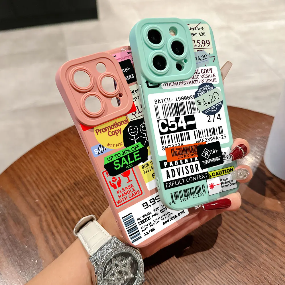 Funda de teléfono de pantalla completa con código de barras y etiqueta de sello de tendencia para iPhone 16 15 14 13 12 11 X XR Xs 8 7 Plus Pro Max, funda trasera de silicona - imagen 2