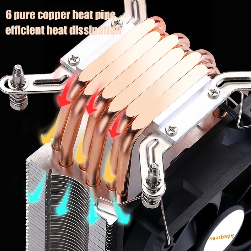 Enfriador de procesador de CPU X99, Ventilador silencioso de 4 pines, 6 tubos de calor 2011 1700, Ventilador de refrigeración de CPU para Intel LGA 1150 1151 1155 X79 AM4 AM3 - imagen 2