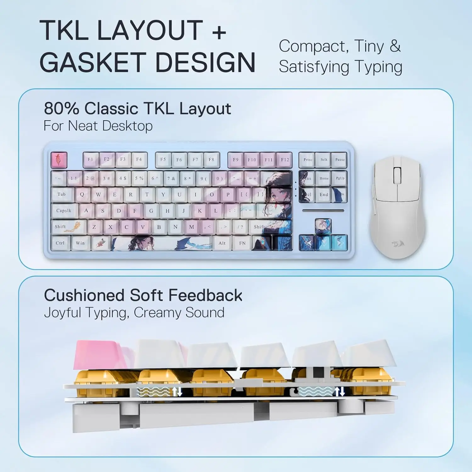 Redragon K728 PRO SE 80% Teclado para juegos RGB con junta inalámbrica de 87 teclas, teclado mecánico de anime de 3 modos - imagen 2