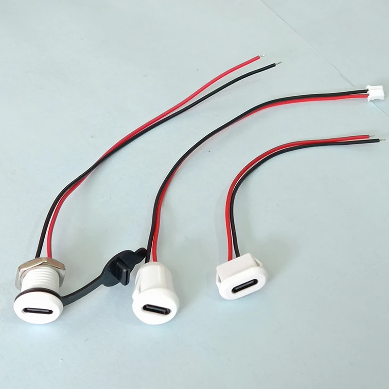 Conector hembra impermeable USB TYPE-C, 2-5 pines con cable de 10-15cm con placa de bloqueo de tuerca Terminal PH2.0, conector de carga rápida Por, 1 Uds. - imagen 4