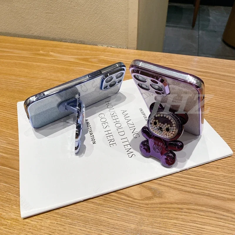 Funda de teléfono con purpurina y cordón con soporte de oso de arena movediza para Xiaomi Mi Poco X6 X3 X5 M6 M5 M5S M4 M3 F5 Pro F3 F4 GT, funda trasera con soporte - imagen 5