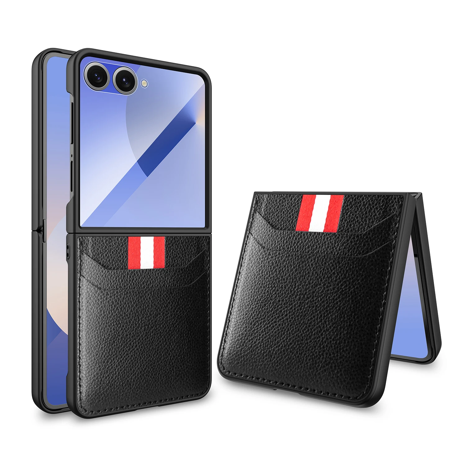 Para Samsung Galaxy Z Flip 7 funda de lujo Lichee PU cuero tarjeta de piel funda protectora trasera para Samsung Z Flip 7 6 5 4 Shell