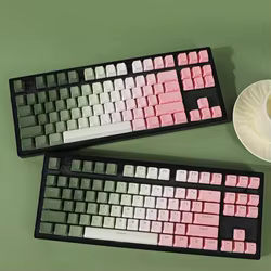 Teclas PBT Spring Breeze, gradiente verde y rosa, perfil OEM