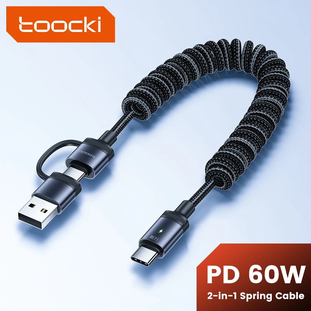 Toocki-Cable USB tipo C 2 en 1 de 60W, carga rápida PD, para iPhone 15, Macbook, Samsung, Xiaomi, POCO, Realme y Huawei