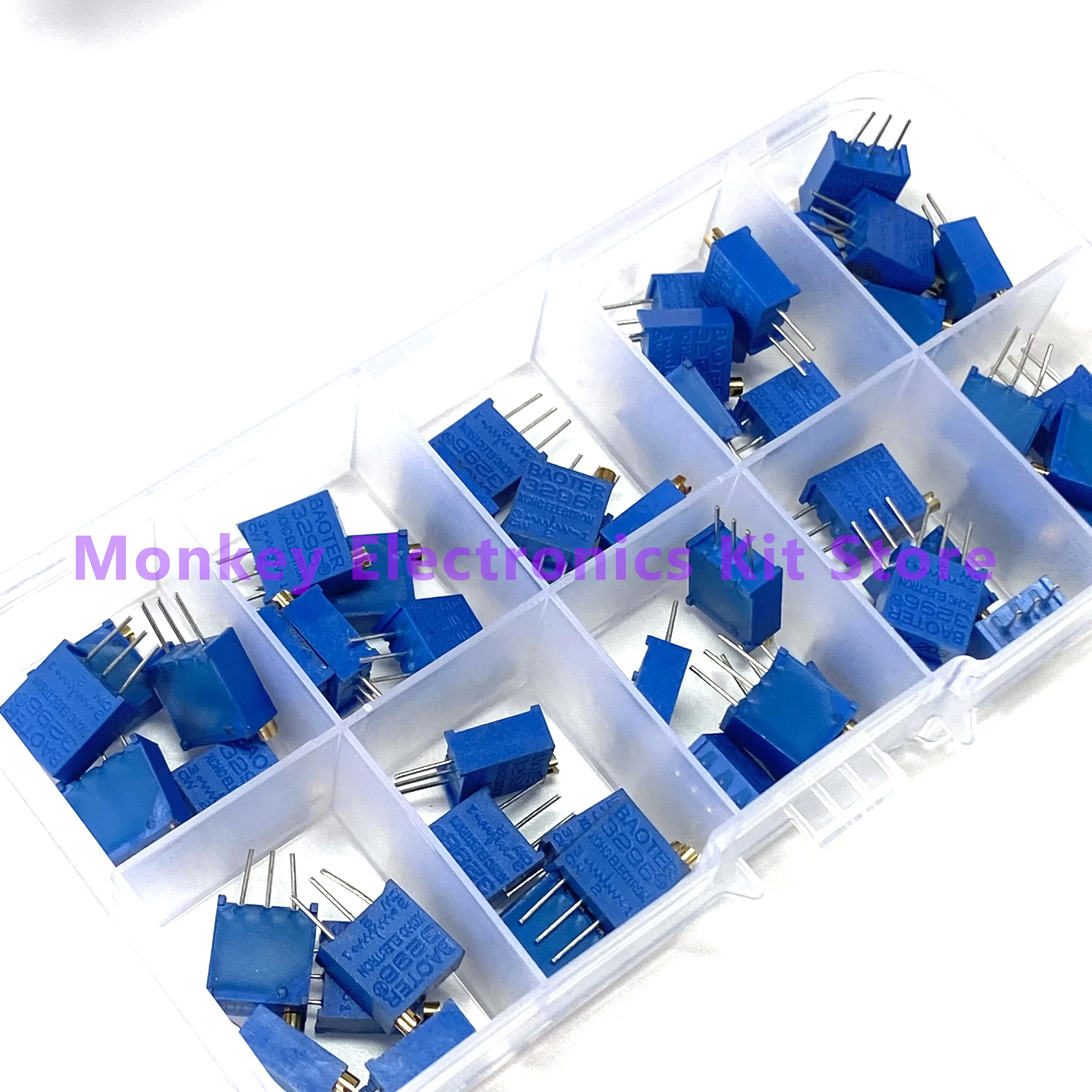 50 unids/lote resistencia Variable 3296 de alta precisión con caja gratis kit electrónico diy 3296W Kit de potenciómetro recortador multivuelta - imagen 5