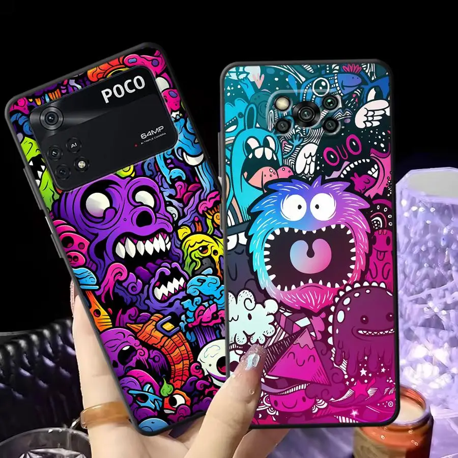 Funda con grafiti monstruo de moda para Xiaomi Poco C71 F1 C75 M5 M3 M4 M7 Pro X3 X4 X5 X7 Pro F3 C50 C40 C61 funda de teléfono suave negra