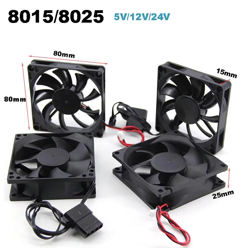 8cm 8015 8025 DC 12v 3pin grande 4pin xh 2,54 2pin ventilador de refrigeración sin escobillas 80mm x 25mm disipador de calor radiador 80*80*15 para caja de PC GPU - imagen 2