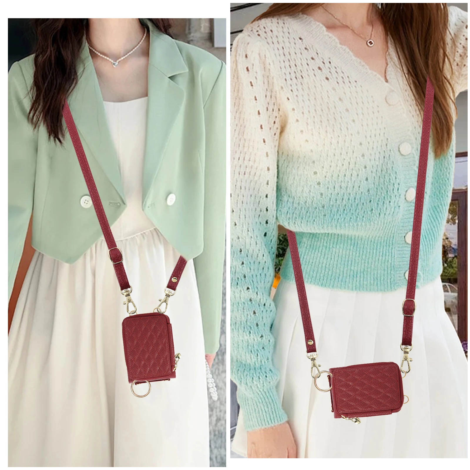 Bandolera con cremallera tarjetas Solt cartera Funda de cuero para Samsung Galaxy Z Flip 7 7FE 6 5 4 3 bolsa con cordón largo cubierta de soporte de anillo de rejilla - imagen 3