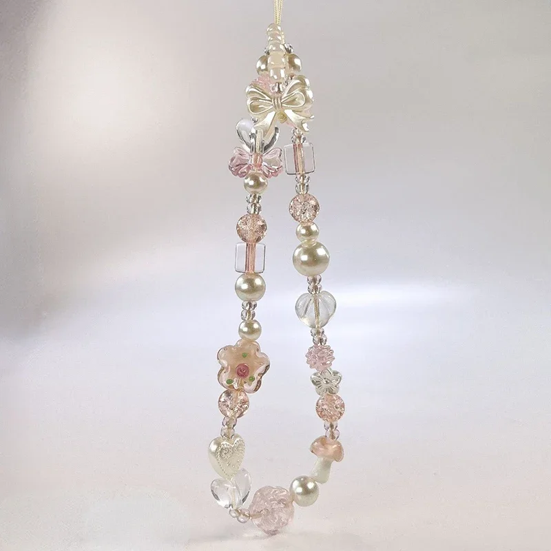 Bonito lazo de cristal con cuentas de flores, correa para teléfono, nudo de cadena, cordón para teléfono móvil, llavero, bolso para niña, colgante para cámara para funda de Airpods - imagen 3
