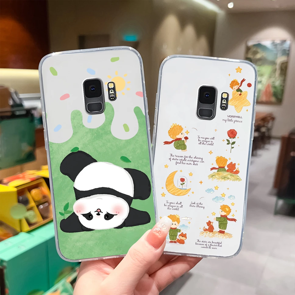 Funda de teléfono para Samsung Galaxy S9 Plus, Funda protectora anticaída de silicona TPU transparente suave con flores pintadas para Samsung S 9 + - imagen 2