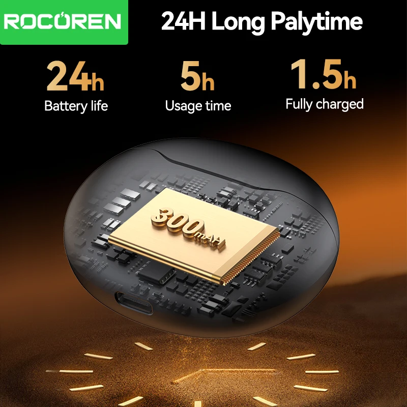 Rocoren Mini auricular inalámbrico Bluetooth R01 TWS Bluetooth 5,3 auriculares intrauditivos con Control táctil auriculares deportivos para juegos - imagen 3