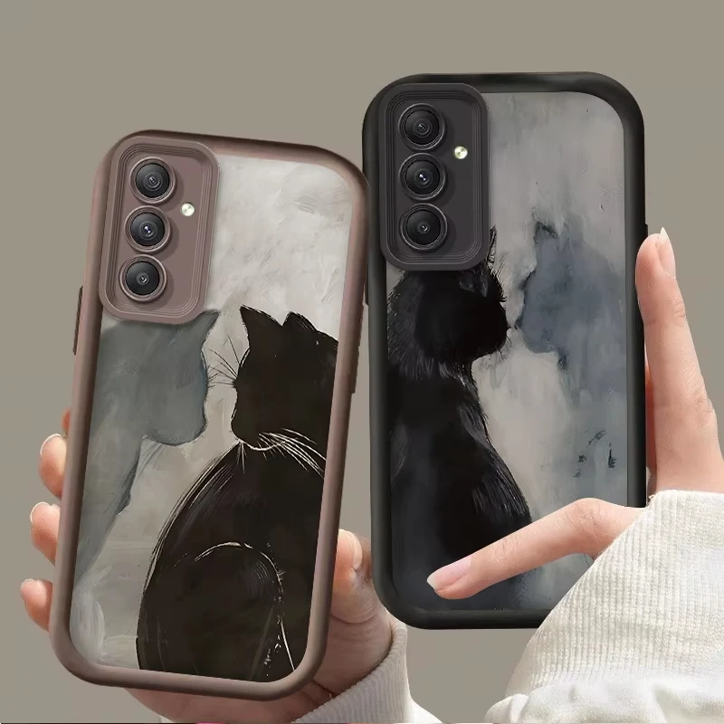 Funda de teléfono con diseño de sombra de gato negro para Samsung Galaxy A14 A15 5G S21 S22 S23 S24 S25 5G FE Plus Ultra A25 A35 A52 A53 A54 A555G - imagen 2