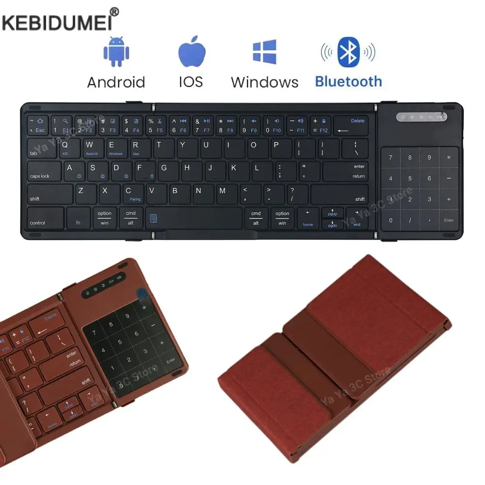 Teclado inalámbrico plegable con panel táctil, teclados Bluetooth plegables recargables para PC, Mac, Smartphone, Windows, iOS, Android