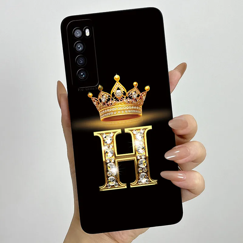 Para Huawei Nova 7 5G JEF-NX9 corona de moda letra inicial pareja funda de teléfono Nova7 5G funda protectora de lente de silicona suave TPU - imagen 4