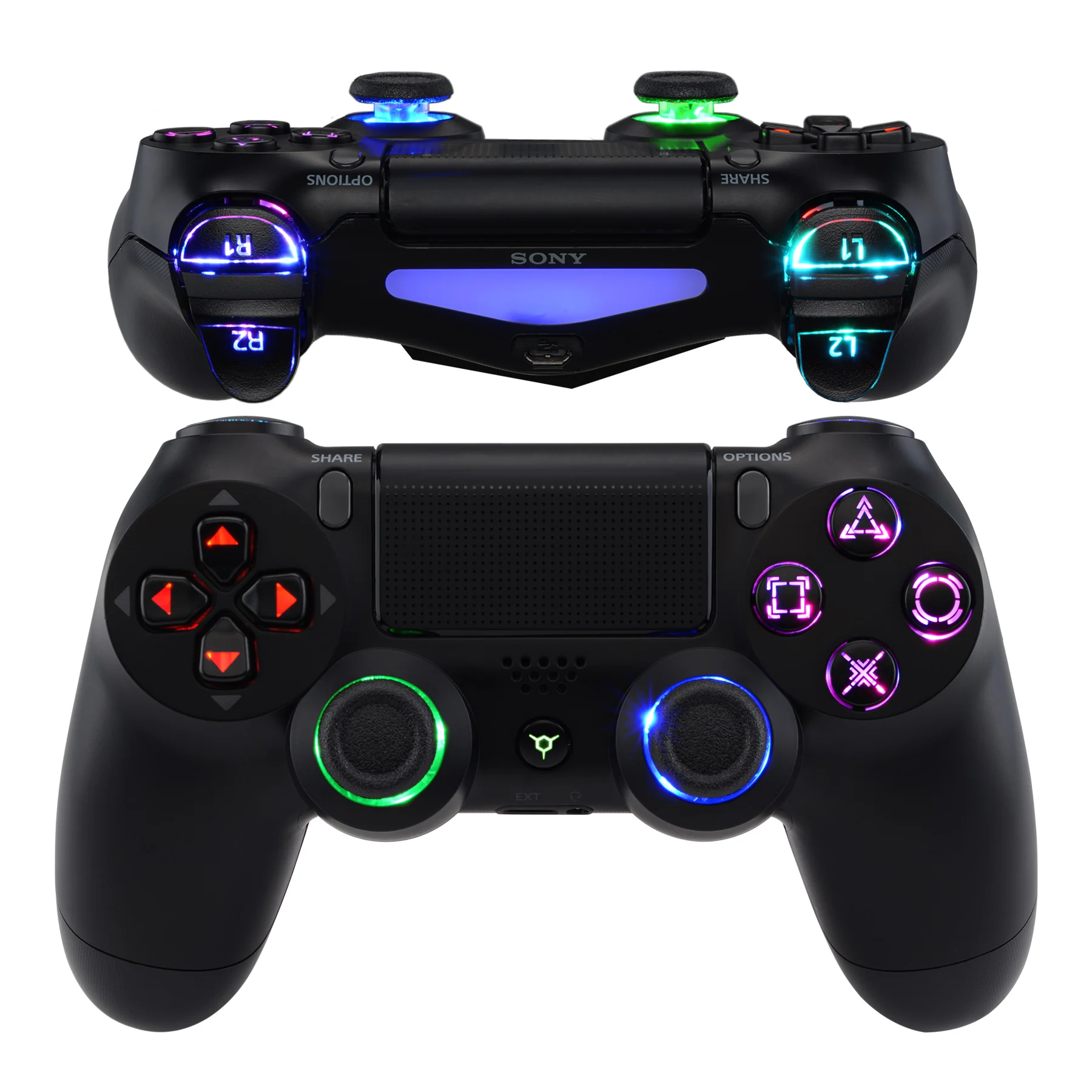 EXtremeRate-Thumbstick Luminated d-pad, botones faciales de gatillo, DTFS (DTF 2,0), Kit LED para controlador ps4 Slim Pro, multicolor - imagen 3