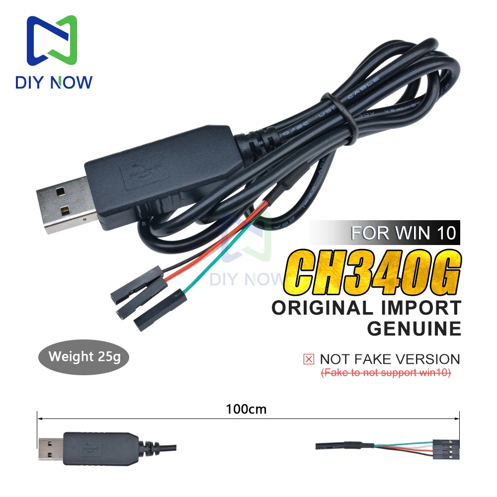 Cable de descarga CH340G USB 2,0 a adaptador serie TTL Cable de descarga para Arduino Raspberry Pi Windows 10/Mac OS X/Linux Cable de 1M