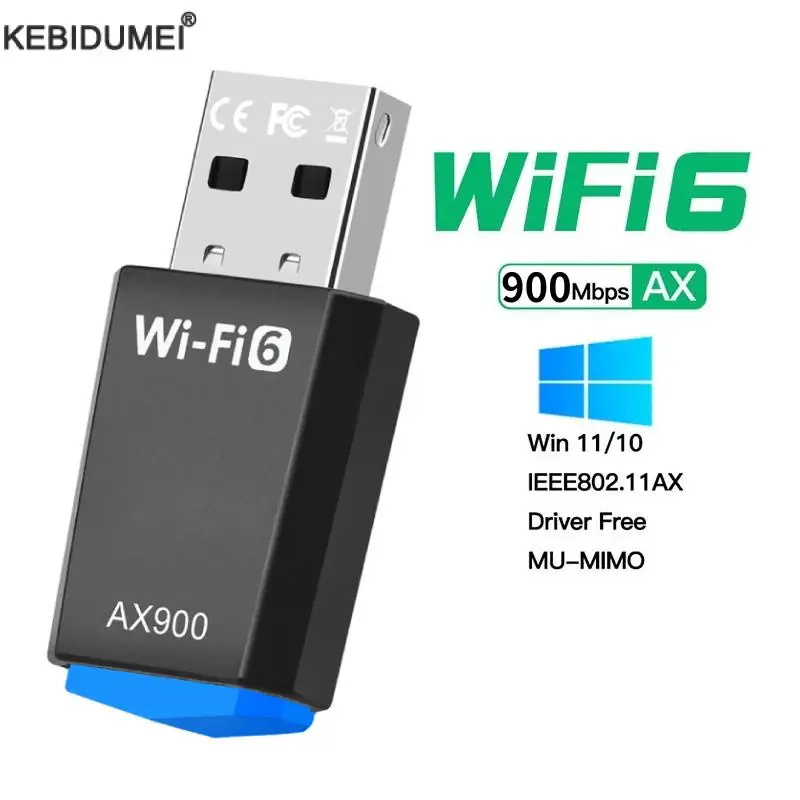 Adaptador USB Wi-Fi 6 de 900M, tarjeta de red inalámbrica gratuita, adaptador de señal estable Ethernet WiFi de doble banda 2,4G/5,8G para PC y portátil